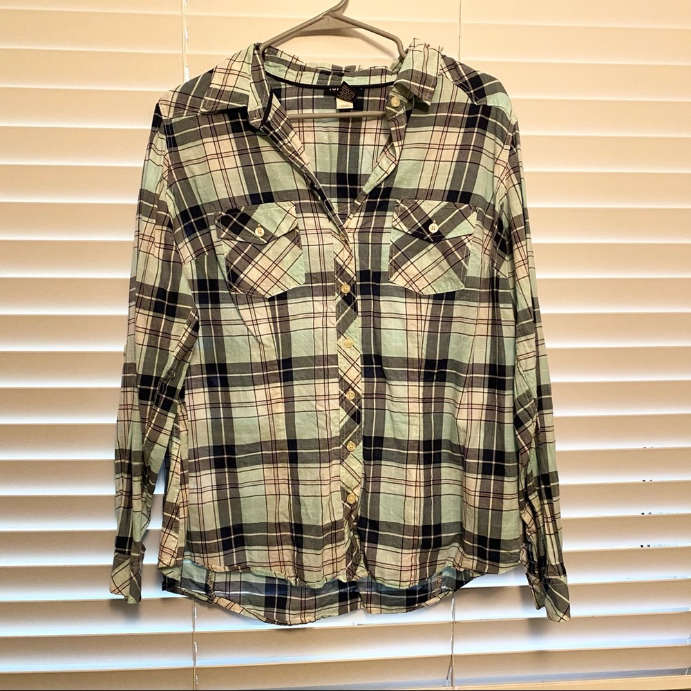 Torrid Blue Lightweight Plaid Button Up